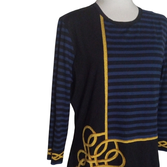 J. McLaughlin Catalina Cloth Nautical Navy Gold Long Sleeve Blouse Size Large - Picture 2 of 8